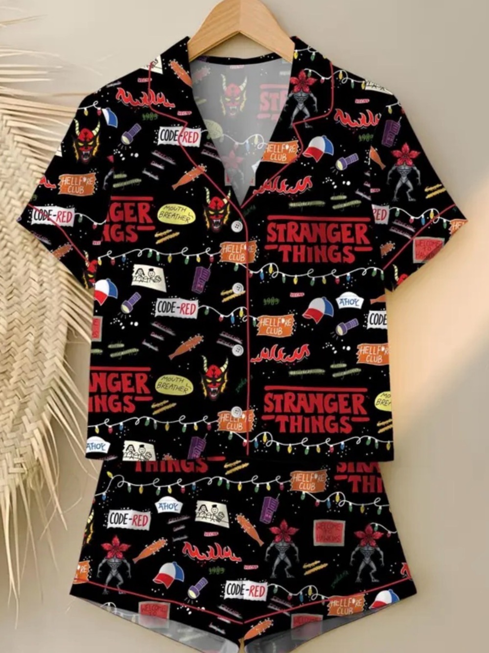 Stranger Things Black Graphic Camp Pajamas Large